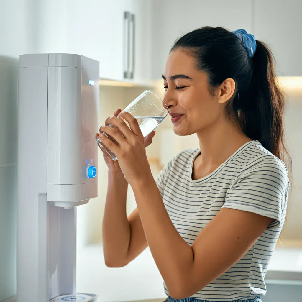 A girl enjoying drinking water