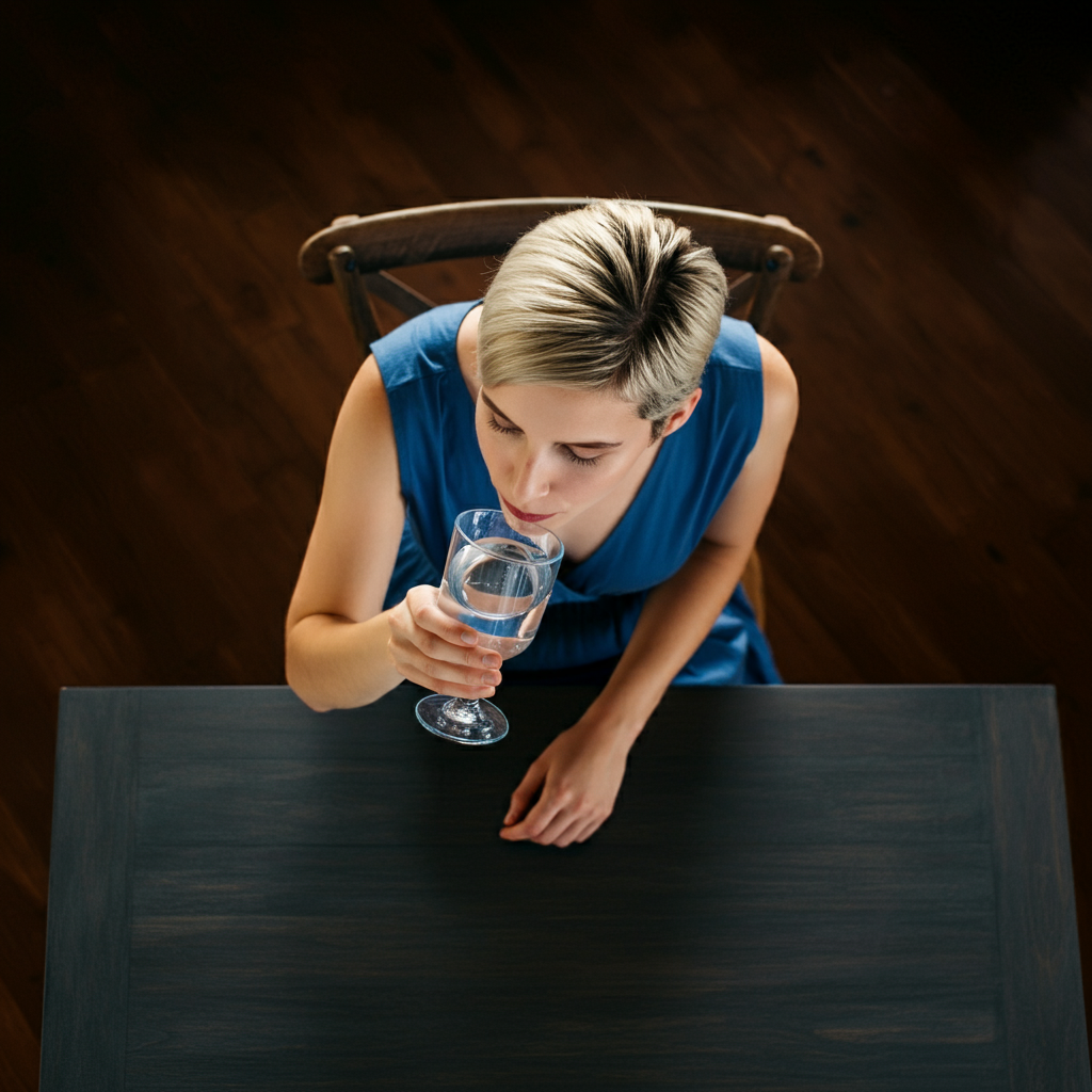 Person tasting reverse osmosis water, which is often described as having a flat or bland taste