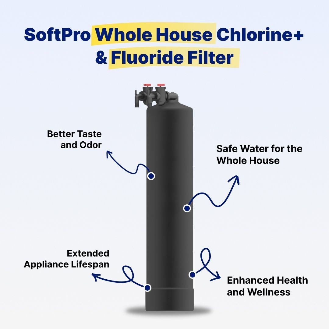 SoftPro Whole House Chlorine+ & Fluoride Filter (Catalytic + Bone Char Carbon Filter)